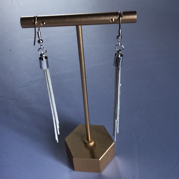 New! Long Silver Tassel Earrings - Picture 8 of 14